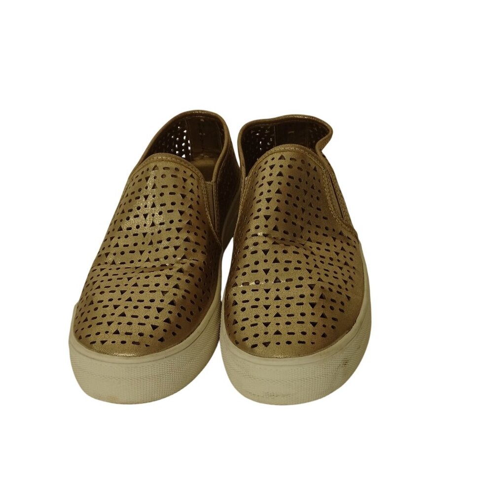 Steve Madden Gold Perforated Slip-On Loafer Shoes Women Size 9 M Faux Leather - Picture 3 of 8